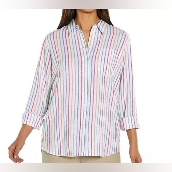GAP Tops - GAP Linen Blend Striped Button-Down Shirt Size M – Relaxed Fit Summer Essential